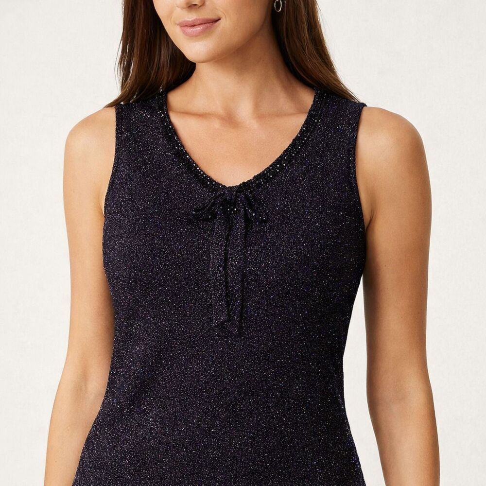 Sigrid Olsen Silk Boucle Sleeveless Top Womens Sz M Sparkle Black Beaded Bow